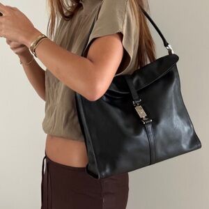 Gucci Jackie Bardot Black Lambskin Shoulder Bag